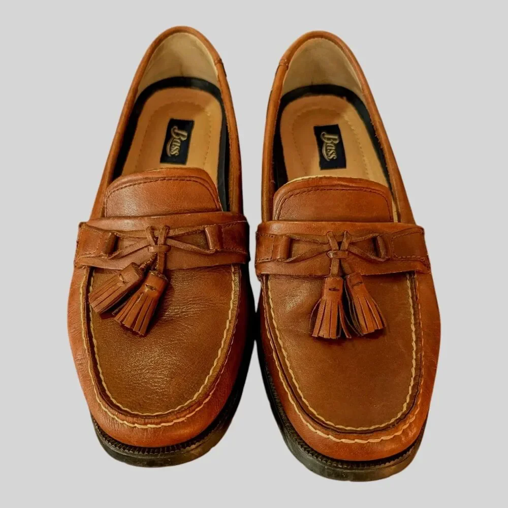 Bass Adams II Mens Slip On Brown Boat Tassel Loafer Shoes Size 9 Leather Comfort